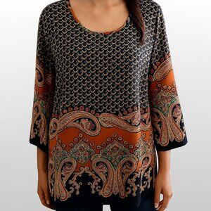 Lorada Paisley & Geometric Print Top with 3/4 Sleeves